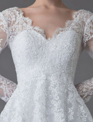 Lace Wedding Dresses Ball Gown V Neck Long Sleeve Backless Princess Bridal Dress Exclusive