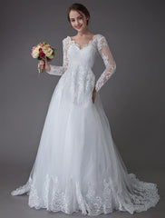 Lace Wedding Dresses Ball Gown V Neck Long Sleeve Backless Princess Bridal Dress Exclusive