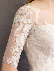 Lace Wedding Dresses Ivory Illusion Half Sleeves Princess Wedding Dress