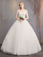 Lace Wedding Dresses Ivory Illusion Half Sleeves Princess Wedding Dress
