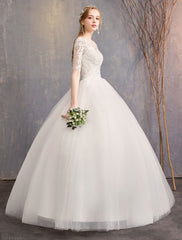 Lace Wedding Dresses Ivory Illusion Half Sleeves Princess Wedding Dress