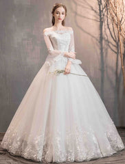 Lace Wedding Dresses Ivory Off The Shoulder Lace Applique Princess Bridal Gown