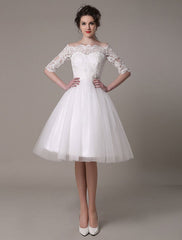 Exclusive Lace Wedding Dresses Short Off The Shoulder A Line Knee Length Rhinestone Bridal Dress