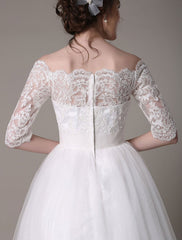 Exclusive Lace Wedding Dresses Short Off The Shoulder A Line Knee Length Rhinestone Bridal Dress