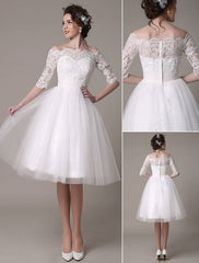 Exclusive Lace Wedding Dresses Short Off The Shoulder A Line Knee Length Rhinestone Bridal Dress