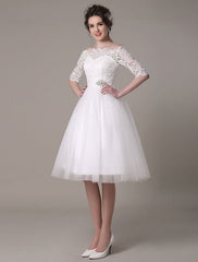Exclusive Lace Wedding Dresses Short Off The Shoulder A Line Knee Length Rhinestone Bridal Dress