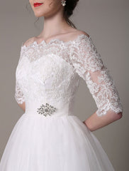 Exclusive Lace Wedding Dresses Short Off The Shoulder A Line Knee Length Rhinestone Bridal Dress