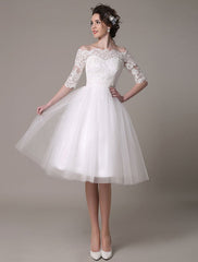 Exclusive Lace Wedding Dresses Short Off The Shoulder A Line Knee Length Rhinestone Bridal Dress