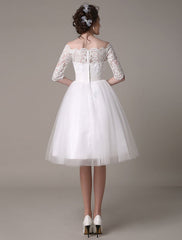 Exclusive Lace Wedding Dresses Short Off The Shoulder A Line Knee Length Rhinestone Bridal Dress