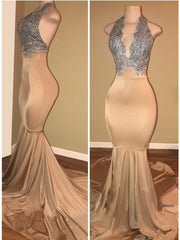Sleeveless Mermaid Lace halter prom dresses