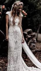 Gorgeous Lace Vintage Boho Wedding Dresses Mermaid Long Bridal Gowns