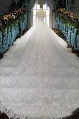 New Arrival Off The Shoulder Rhinestones Lace Wedding Gowns with Sleeves Royal Train