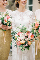 Long Sleeves Boho Beach Wedding Dresses Jewel Lace Bridal Wears