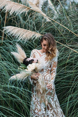 Long Sleeves Lace Boho Wedding Dresses Cheap Mermaid Bridal Gown