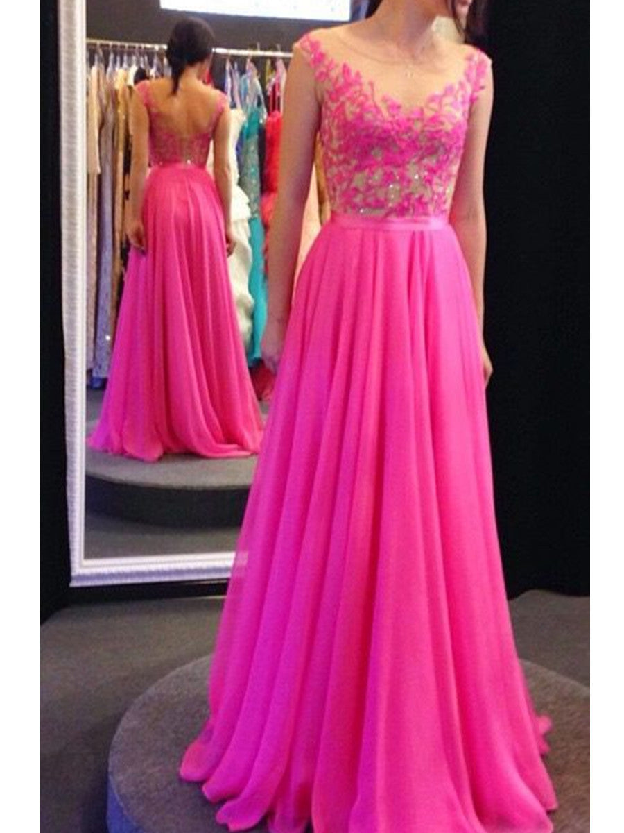 Custom Made A Line Round Neck V Neck Back Pink Lace Prom Dress, Formal Dress, Bridesmaid Dress