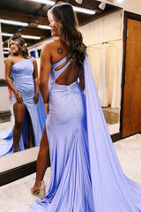 Lavender Beaded One Shoulder Sequins Prom Dress Sleeveless Long