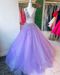 Lavender Beaded Prom Dresses 2024 V-Neck Formal Gown FD3319