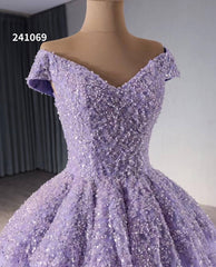 Lavender Beaded Sequin Wedding Gowns Off the Shoulder Quince Dress 241069