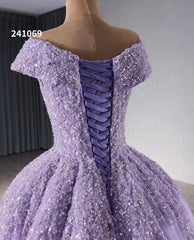 Lavender Beaded Sequin Wedding Gowns Off the Shoulder Quince Dress 241069