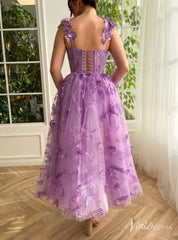 Lavender Butterfly Prom Dresses with Pockets Sheer Boned Bodice Maxi Dress TO021
