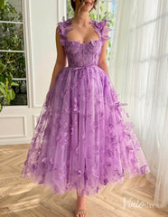 Lavender Butterfly Prom Dresses with Pockets Sheer Boned Bodice Maxi Dress TO021