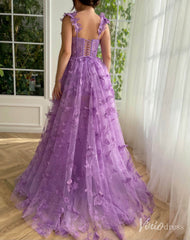 Lavender Butterfly Prom Dresses with Pockets Sheer Formal Gown with Slit TO020