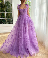 Lavender Butterfly Prom Dresses with Pockets Sheer Formal Gown with Slit TO020