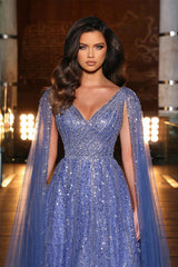 Lavender Evening Dress Aline Prom Dress V Neck with Wide Straps Sequins