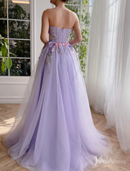 Lavender Floral Lace Prom Dresses Strapless Formal Dress TO010