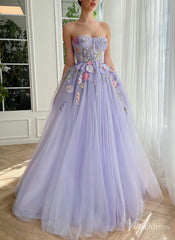 Lavender Floral Lace Prom Dresses Strapless Formal Dress TO010
