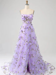 Lavender Flower Blossom Prom Dresses Spaghetti Strap Floral Formal Dresses FD3805