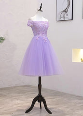 Robe de retour à la lavande, robes de cocktail courtes en dentelle A-line