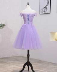 Robe de retour à la lavande, robes de cocktail courtes en dentelle A-line