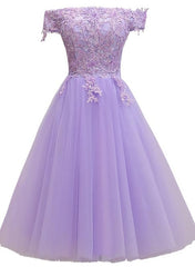Robe de retour à la lavande, robes de cocktail courtes en dentelle A-line