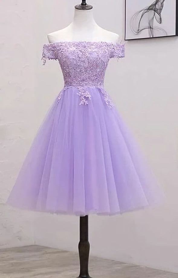 Robe de retour à la lavande, robes de cocktail courtes en dentelle A-line
