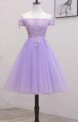 Robe de retour à la lavande, robes de cocktail courtes en dentelle A-line