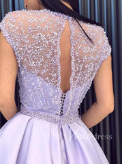 Lavender Long Prom Dresses with Pockets Cap Sleeve Satin Formal Dress FD1397