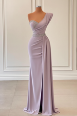 Sage One-Shoulder Split Mermaid Prom Dress With Beadings