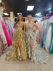Lavender Ruffle Prom Dresses Skirt with Slit One Shoulder Formal Dresses FD3637C