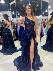 Lavender Ruffle Prom Dresses Skirt with Slit One Shoulder Formal Dresses FD3637C