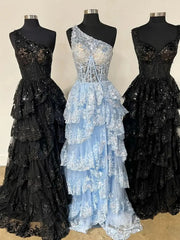 Lavender Ruffle Prom Dresses Skirt with Slit One Shoulder Formal Dresses FD3637C