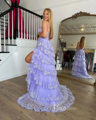 Lavender Ruffle Prom Dresses Skirt with Slit One Shoulder Formal Dresses FD3637C