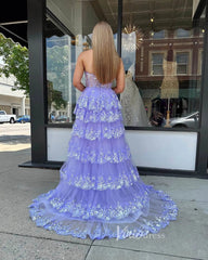 Lavender Ruffle Prom Dresses Skirt with Slit One Shoulder Formal Dresses FD3637C