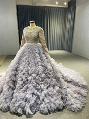 Lavender Ruffled Wedding Dress Ball Gowns with Rhinestone Bodice 222115