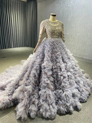 Lavender Ruffled Wedding Dress Ball Gowns with Rhinestone Bodice 222115