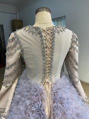 Lavender Ruffled Wedding Dress Ball Gowns with Rhinestone Bodice 222115