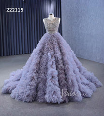 Lavender Ruffled Wedding Dress Ball Gowns with Rhinestone Bodice 222115