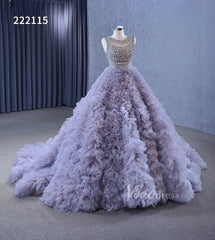 Lavender Ruffled Wedding Dress Ball Gowns with Rhinestone Bodice 222115