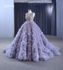 Lavender Ruffled Wedding Dress Ball Gowns with Rhinestone Bodice 222115