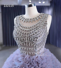 Lavender Ruffled Wedding Dress Ball Gowns with Rhinestone Bodice 222115